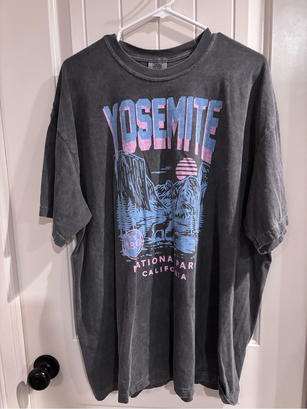 Yosemite Graphic Short Sleeve Tee - Charcoal with Pink & Blue Print